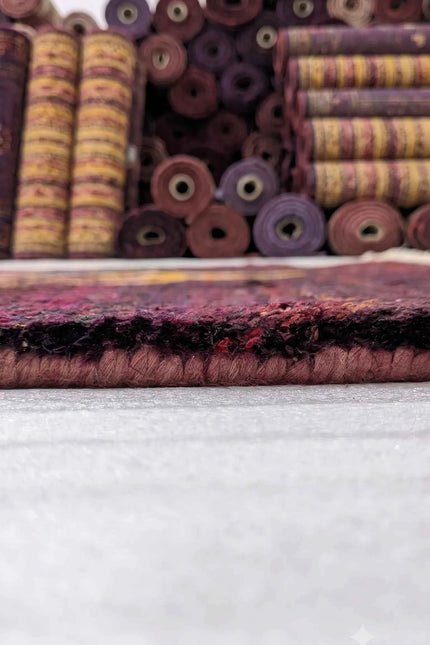 Hand-Knotted Recycled Sari Silk Rug - Deep Plum Tree of Life Area Rug