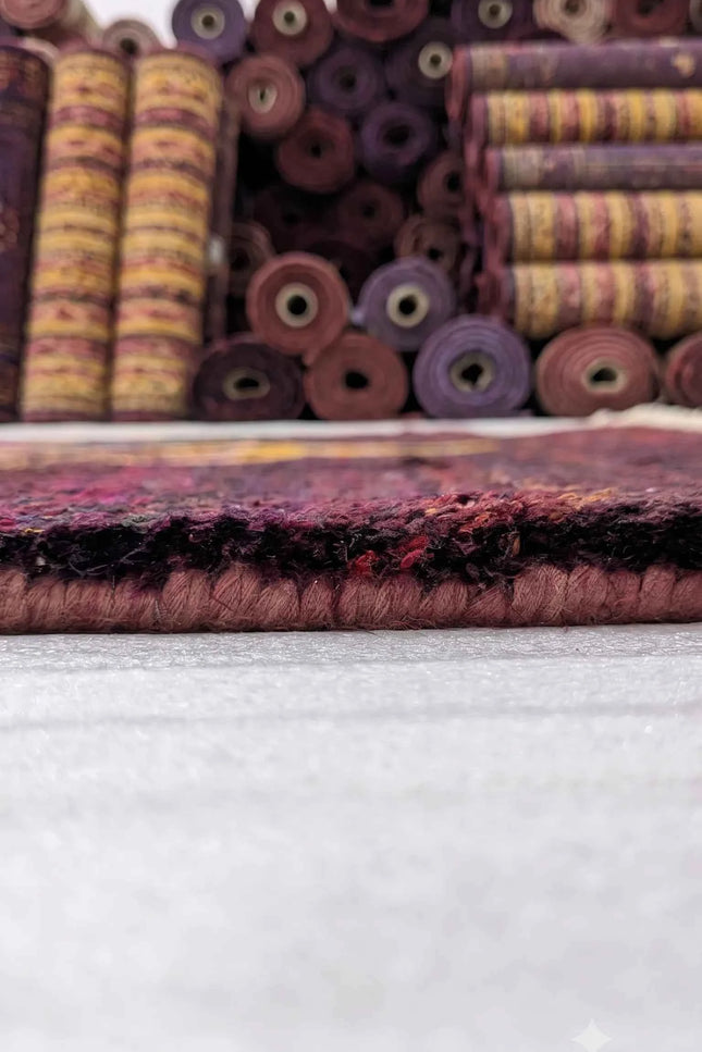 Hand-Knotted Recycled Sari Silk Rug - Deep Plum Tree of Life Area Rug
