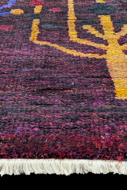 Hand-Knotted Sari Silk Rug - Transform Your Space with Deep Plum Tree of Life Design