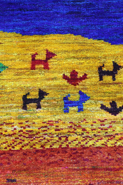Hand Knotted Recycled Sari Silk Rug – Multicolor Tribal Landscape Area Rug - Silver Sydney