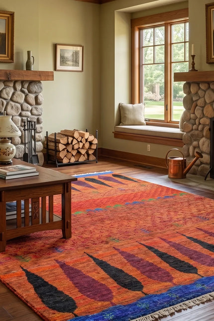 Hand-Knotted Sustainable Sari Silk Rug | Colorful Tribal Geometric Carpet