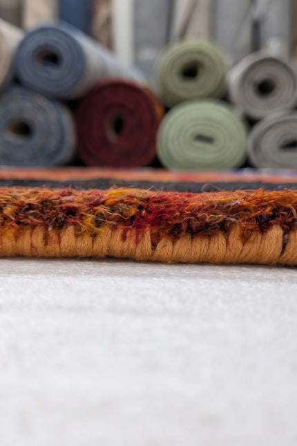 Hand-Knotted Sustainable Sari Silk Rug | Colorful Tribal Geometric Carpet
