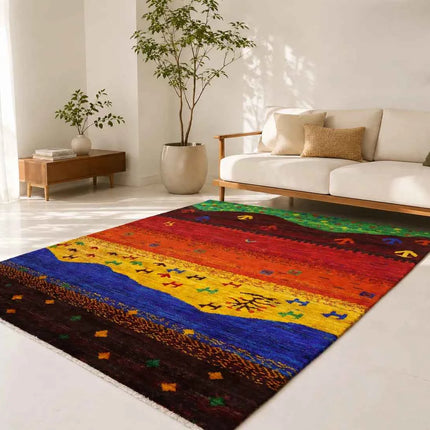 Hand Knotted Recycled Sari Silk Multicolor Tribal Area Rug