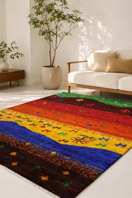 Hand Knotted Recycled Sari Silk Multicolor Tribal Area Rug