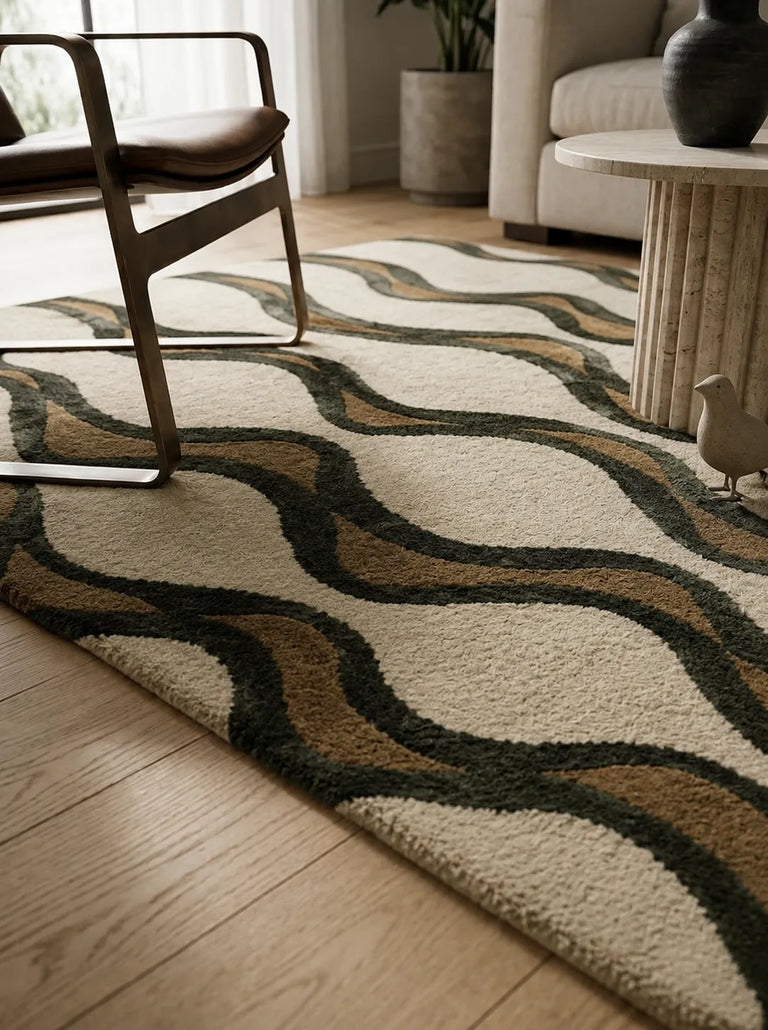 Hand tufting process used to create premium custom area rugs