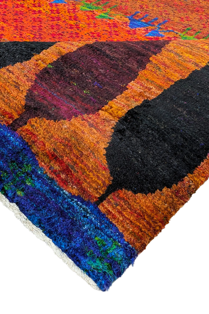Hand-Knotted Sustainable Sari Silk Rug | Colorful Tribal Geometric Carpet