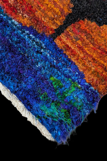 Hand-Knotted Sari Silk Rug - Colorful Tribal Geometric Carpet for Eco-Friendly Home Decor