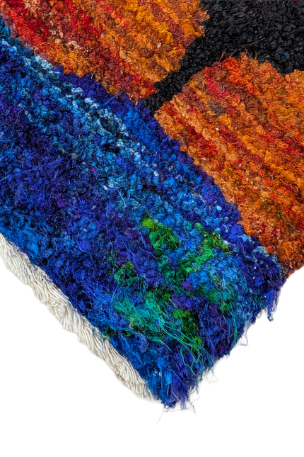 Hand-Knotted Sustainable Sari Silk Rug | Colorful Tribal Geometric Carpet